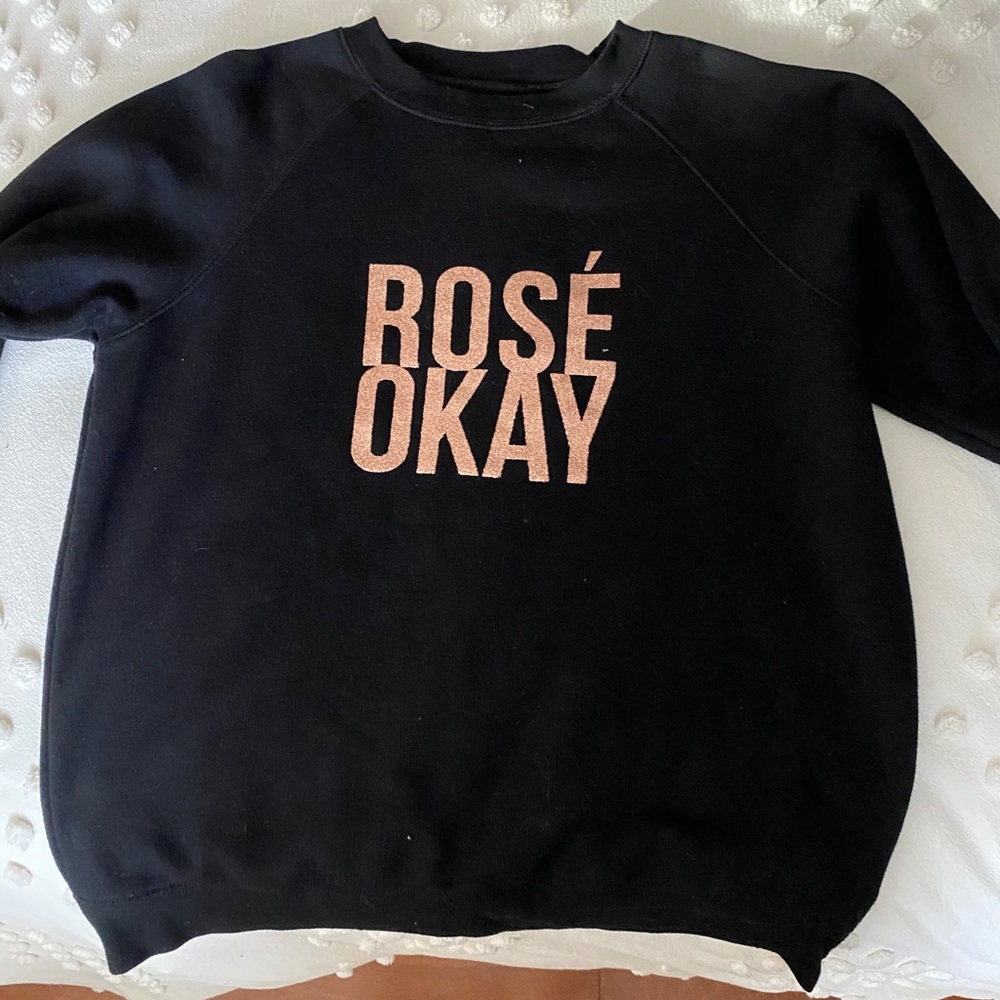 Brunette The Label Black Crewneck Sweater with Rose Gold 'ROSÉ OKAY' - Picture 1 of 3